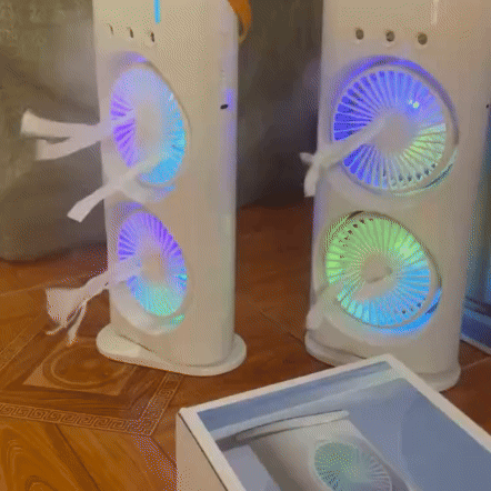Ventilador Doble con Spray Refrescante