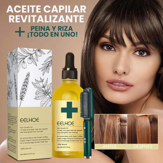 Combo Cepillo Peina y Riza Eléctrico + Aceite Crecimiento Cabello Veganic